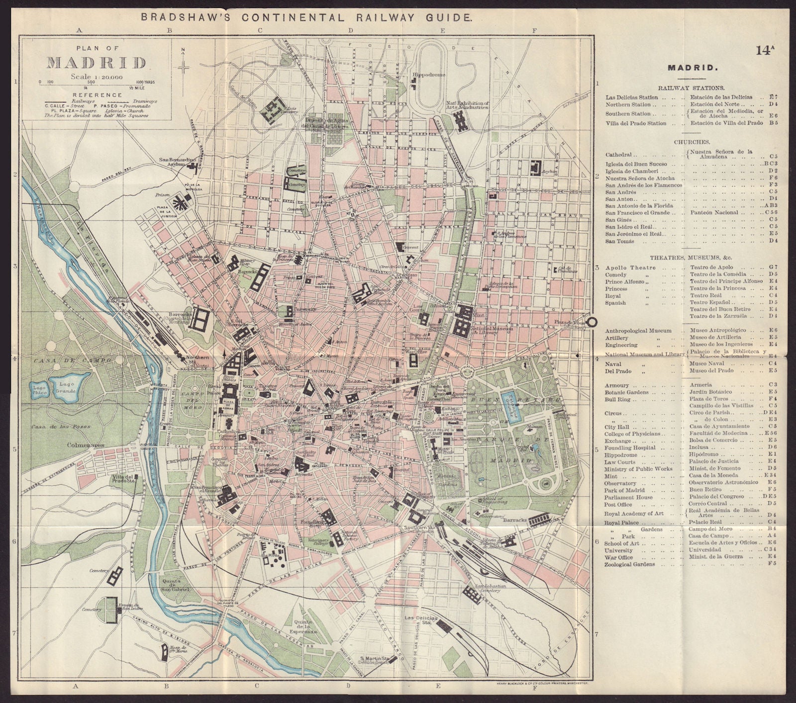 MADRID antique town plan city map. Spain. BRADSHAW c1898 old chart